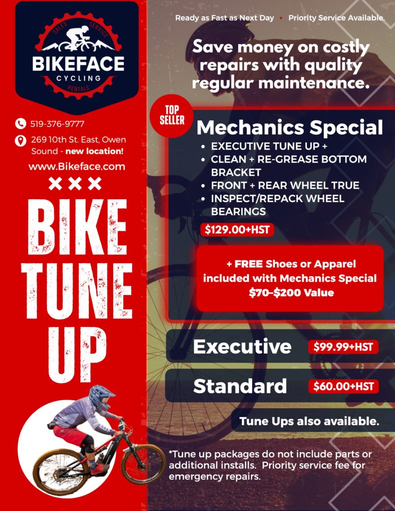 Bikeface bike tune-up pricing flyer