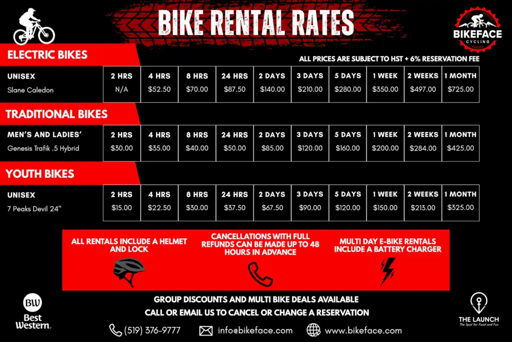 Bikeface bike rental rates