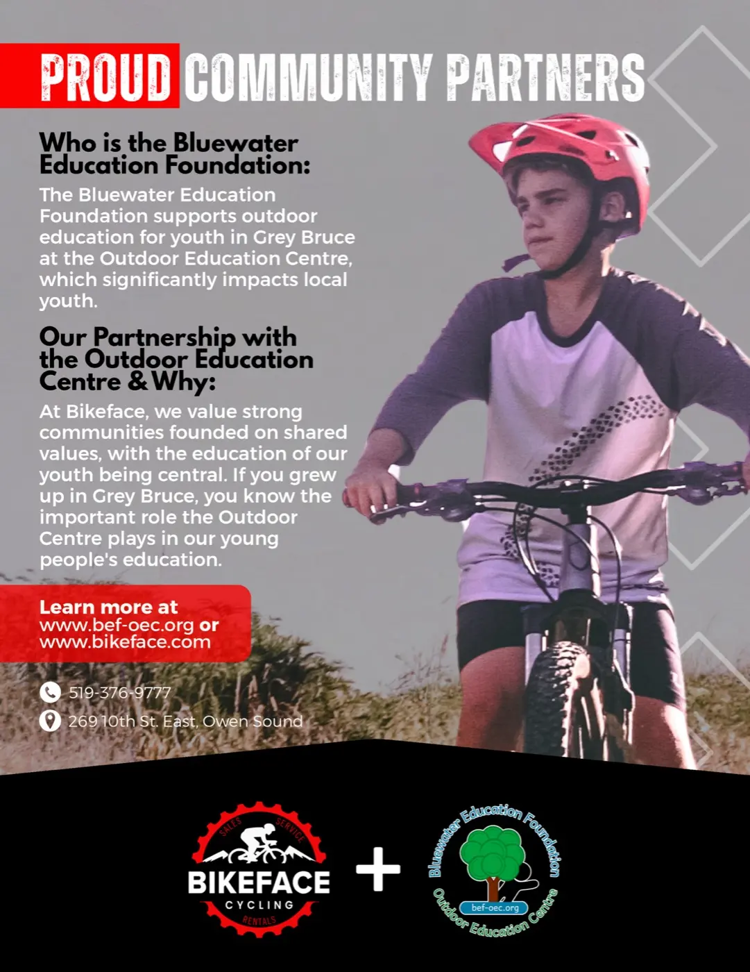 Bikeface Cycling and Bluewater Education Foundation partnership flyer